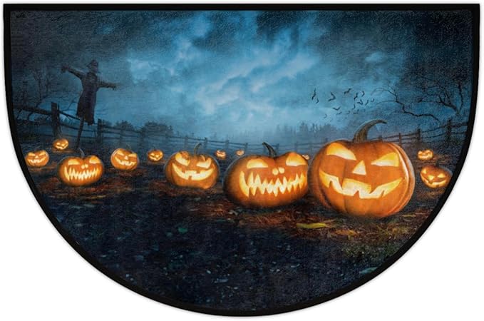 cfpolar Halloween Half Round Door Mat, Semicircle Pumpkin Doormat, Non Slip Area Rug, Soft, Wear Resistant, 24 x 36 in