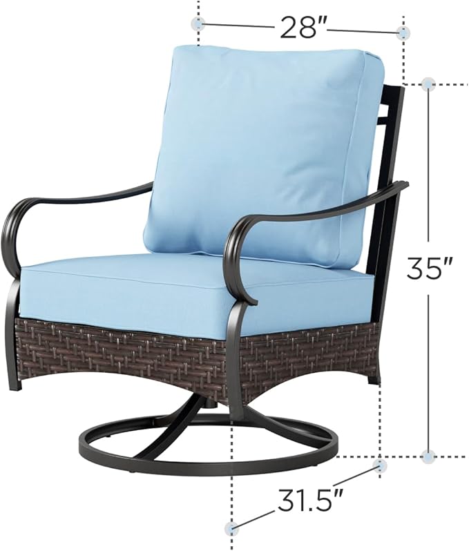 Sophia & William Extra Large Outdoor Patio Swivel Sofa Chairs Set 2 PCS Heavy-Duty Metal Porch Furniture with High Back & Deep Seating Area, 5.5" Thicken Cushions for Deck, Lawn, Outside (Blue)