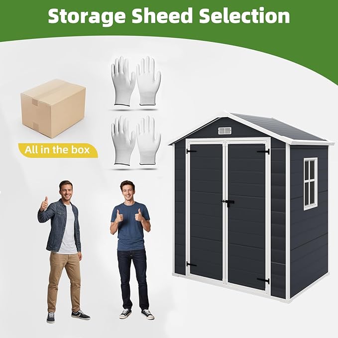 6x4.4FT Outdoor Storage Shed, Resin Shed with Reinforced Floor & Secure Door Lock, All-Weather Outdoor Shed for Gardening Tools, Bicycles, Patio Furniture, Lawn Mower (Dark Gray)
