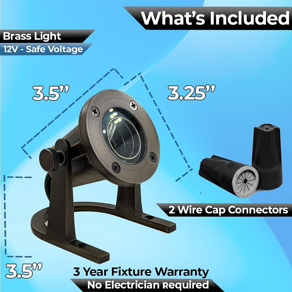 Underwater Light 172 - Solid Brass Underwater Pond Lights LED Submersible Waterfall Pool Pond Fountain Lighting Long Lasting IP 68 Waterproof Lighting with Connectors (No Bulb)