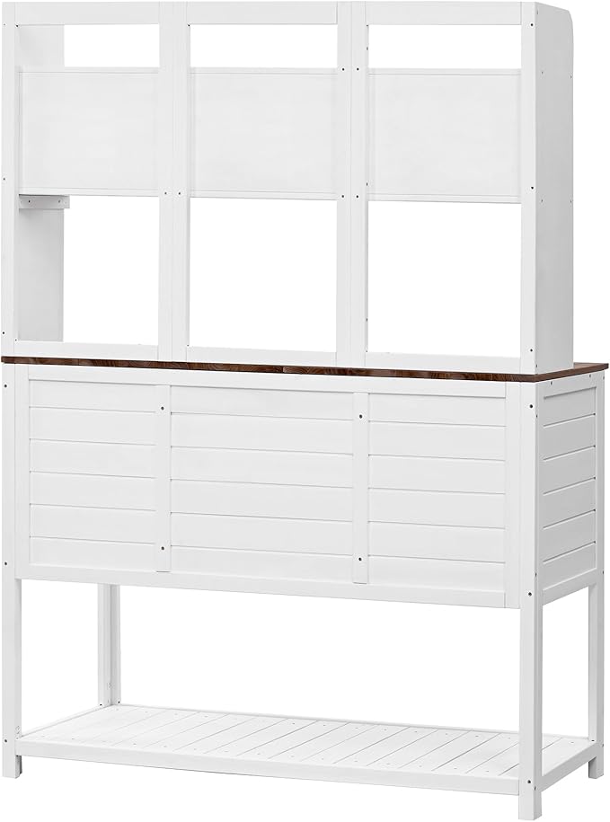 Outdoor Wooden Potting Bench Table – Farmhouse Garden Workstation with Drawers, Cabinet & Storage Shelves, Large Fir Wood Work Table for Patio, Backyard, Mudroom, Greenhouse (White & Brown, 66'' H)