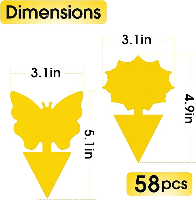 58 Pcs Flying Insect Traps for Plants,Indoors, Outdoors, Kitchen, Office, Yellow Sticky Traps for Fungus Gnat, Fly and Flying Insects, Non-Toxic & Odorless, Kid & Pet Safe, Economic Pack