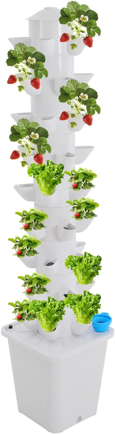 Hydroponic Growing Tower, 9 Tier Vertical Hydroponics Growing System Kit, 45 Plants Indoor Plants Growing System with Water Pump, Plants Germination Kit Soilless Cultivation Herbs