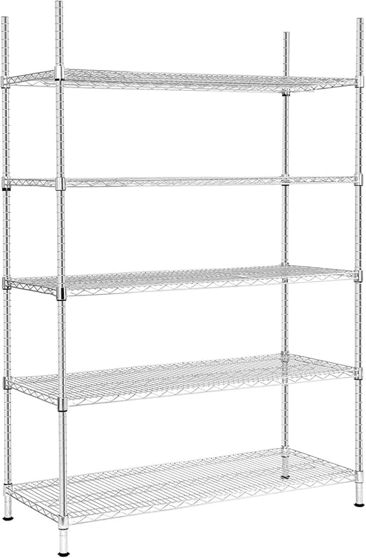 Land Guard 5 Tier Adjustable Metal Storage Shelves Heavy Duty, Chrome Garage Storage Racks and Shelving with 350 Pounds Per, Wire Shelves for Closets, Repository, Kitchen (5-Tier, 72" H×48“L×16”W)