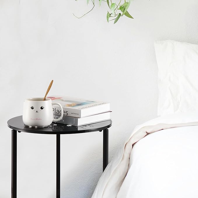 2 Packs 13" Metal Outdoor Side Tables Small Black Outside End Table for Patio Round Accent Corner Stand for Small Spaces Weather-Resistant Coffee Table for Balcony Porch Plant Stand, Starlight