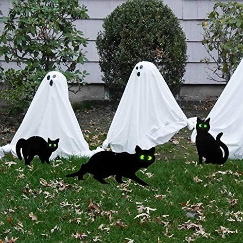 WILLBOND 3 Pack Halloween Metal Black Cats with Reflective Eyes Halloween Yard Lawn Stakes Garden Scare Animal Silhouette Statues Stakes for Home Yard Outdoor Decorations