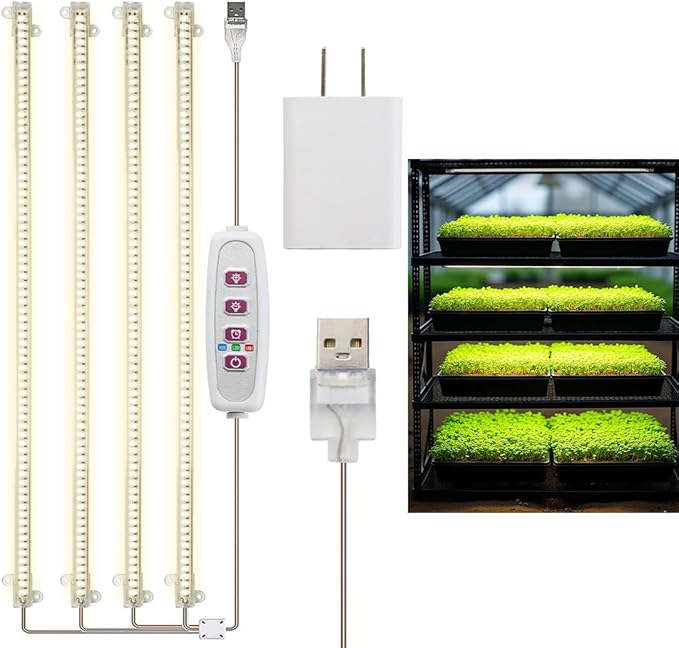 20 Inch Grow Light for Seed Starting for 1020 Trays Full Spectrum LED, Hydroponics Growing System Lights, Indoor Greenhouse Plant Lamp, 8/12/16H Timer & Dimmable Grow Lamp, 4 Pcs