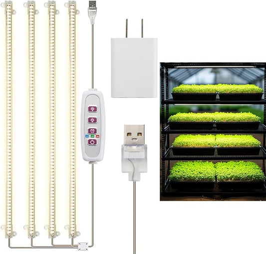20 Inch Grow Light for Seed Starting for 1020 Trays Full Spectrum LED, Hydroponics Growing System Lights, Indoor Greenhouse Plant Lamp, 8/12/16H Timer & Dimmable Grow Lamp, 4 Pcs