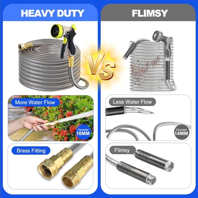 Metal Garden Hose 150 ft – 304 Stainless Steel Water Hose with Nozzle Sprayer, Garden Hoses Flexible, Lightweight, No Kink, Heavy Duty for Outdoor (150 ft)