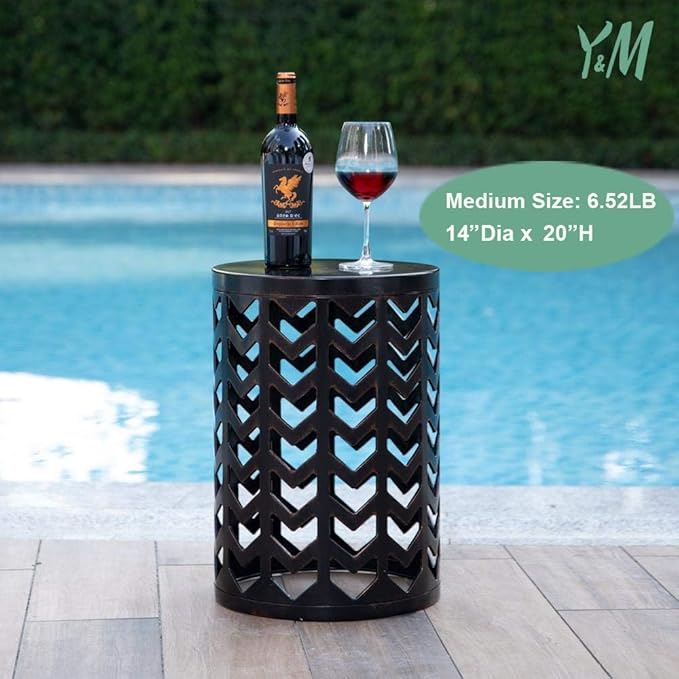 Y&M Set of 3 Black with Bronze End Tables, Nesting Metal Round Coffee Table, Heavy Duty Metal Plant Stand Garden Stool, Outdoor Multifunctional Use