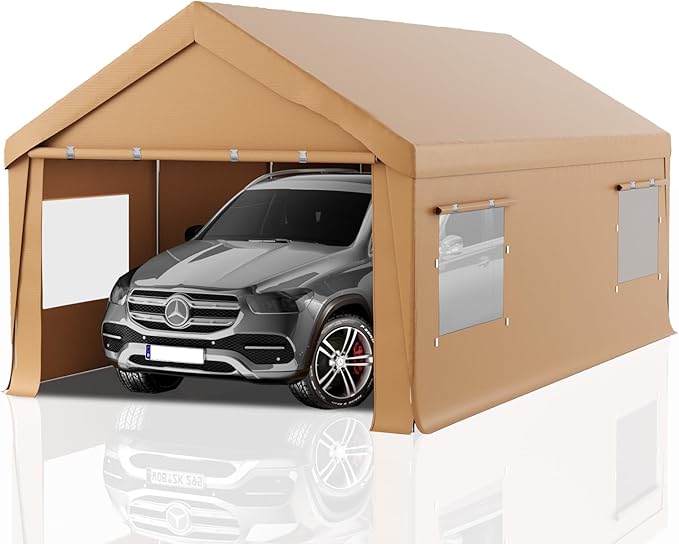 Carport 12x20 Heavy Duty Portable Garage,Carport Canopy with Roll-Up Windows & Doors,Portable Garage and Shelter with Removable Sidewalls,Car Tent Garage with All-Season Tarp for Tractor Truck Boat