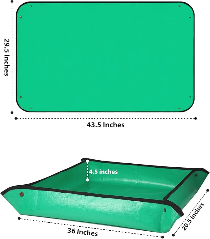 HKZ Repotting Mat for Indoor Plant - 43.5'' x 29.5'' Planting Soil Mess Control, Portable Succulent Planting Potting Tray Waterproof Gardening Bonsai Tools Transplanting Mat (Pale Green)