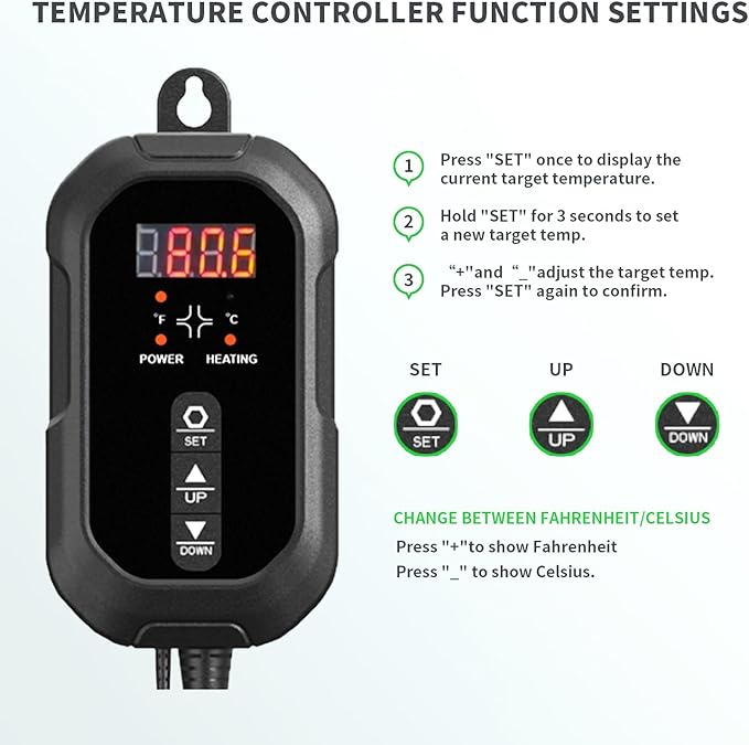Digital Thermostat Controller 40-108℉ 8.3A 1000W,Thermostat Controller for Seed Germination, Reptiles and Brewing Breeding Incubation Greenhouse (Thermostat)