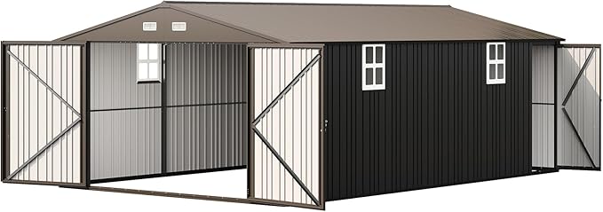 Jocisland 10.1x20.7x7.3 FT Heavy Duty Carport, Metal carport with 2 Lockable Doors & 4 Windows, Carport Canopy for for Car, Midsize SUV, Garbage Can, Tool, Lawnmower, Dark Gray