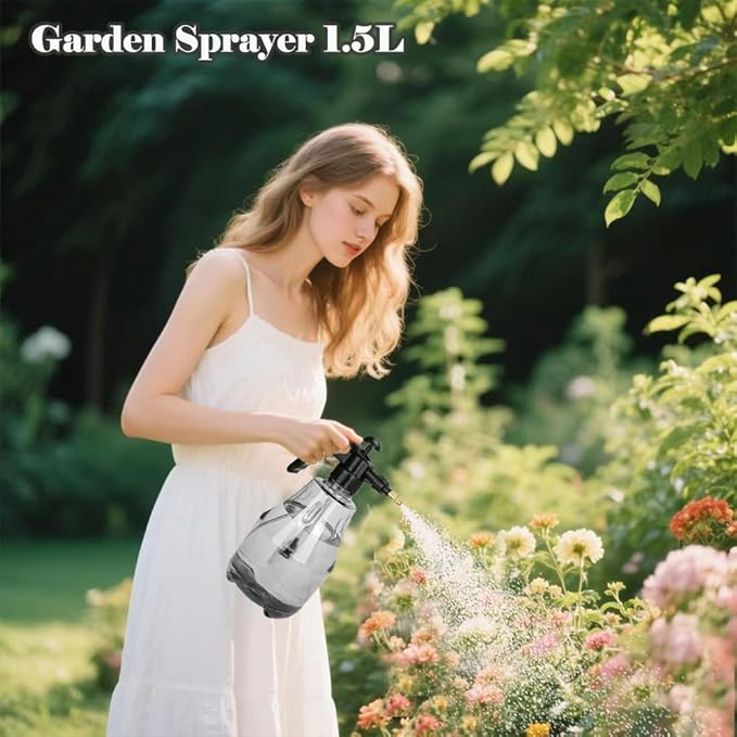 MRPAPA 2 Pack Handheld Pump Sprayer, Garden Pressure Water Spray Bottle with Adjustable Brass Nozzle for Plants (1.5L-Grey-2PCS)