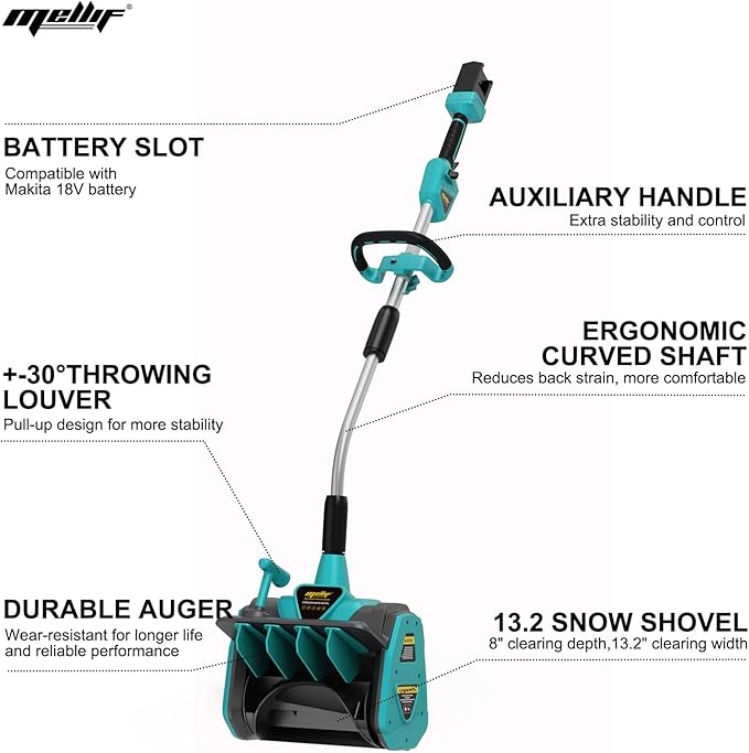 36V Cordless Snow Shovel Compatible with Makita 18V Battery(Tool Only), Electric Power Snow Thrower, Handheld Snow Blower with 13.2" in. Width 8" in. Depth, 26.5' ft Throwing Distance