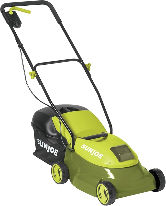 Sun Joe Cordless Lawn Mower, 14" Electric Walk Behind Grass Cutter with 3 Position Height Adjustment and Detachable Catcher, Green, MJ401C-PRO