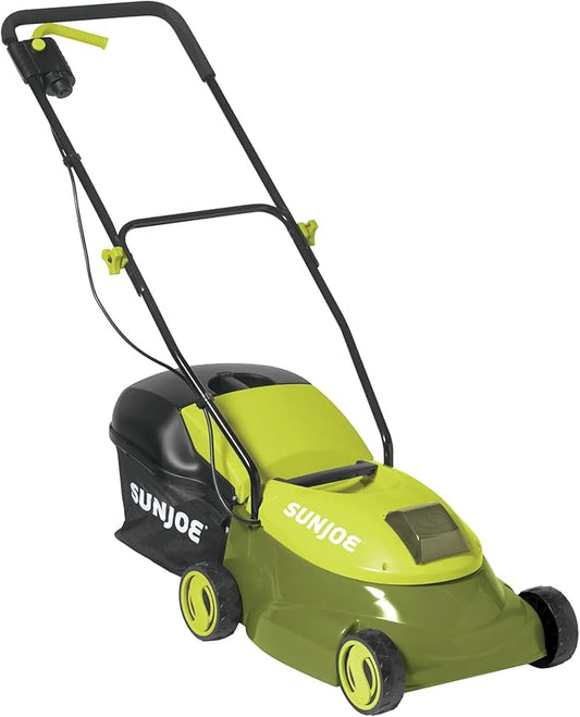 Sun Joe Cordless Lawn Mower, 14" Electric Walk Behind Grass Cutter with 3 Position Height Adjustment and Detachable Catcher, Green, MJ401C-PRO