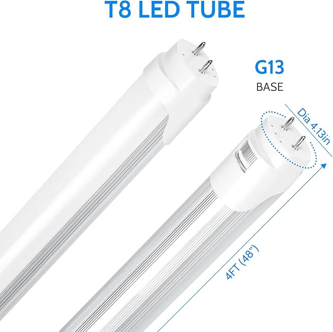 LightingWill LED T8 Light Tube 4FT, Natural White 4000K, Dual-End Powered Ballast Bypass, 2000Lumen 18W (40W Equivalent Fluorescent Bulb Replacement), Clear Cover, AC85-265V Lighting Fixture, 4 Pack…