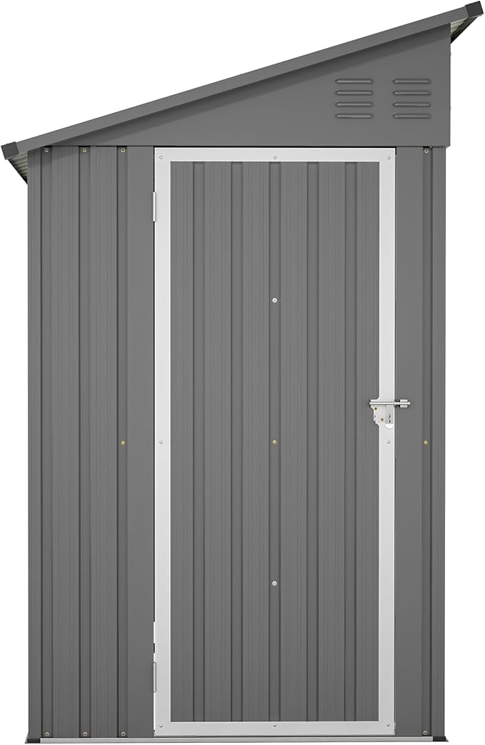 4×8 FT Outdoor Metal Storage Shed,Heavy-Duty Lean to Storage Shed with Floor Base,Garden Tool Metal Storage House W/Lockable Door and 2 Air Vents,Weather Resistant,for Backyard,Patio,Lawn,Gray