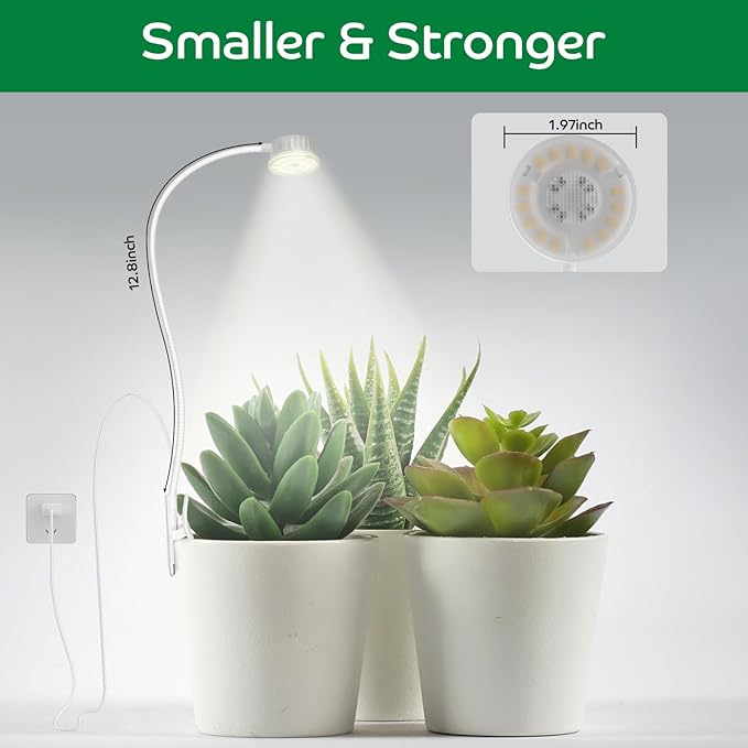 Grow Lights for Indoor Plants Growing, Pot Clip On Full Spectrum LED Plant Lights with Adjustable Gooseneck and 10L Brightness, 3/9/12 Hrs Auto On Off Timer for Indoor Small Plants (3 Packs)