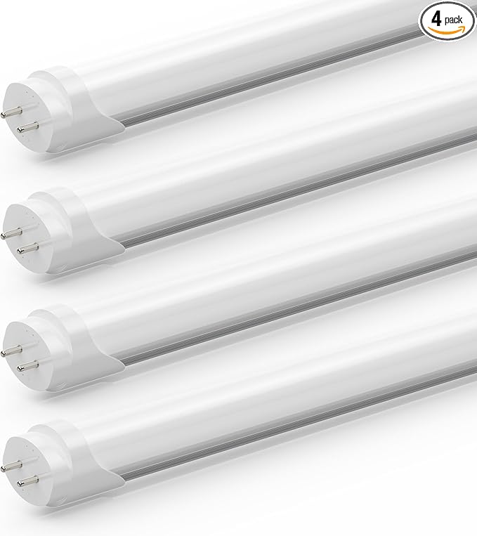 T8 LED Bulbs 4Ft, 24W 3120 Lumen, T10 T12 65W Equivalent Fluorescent Replacement, 6500K Cool White, Type A+B 4 Foot Tube Light for Office Shop Light, Remove Ballast or Plug & Play, 4 Pack