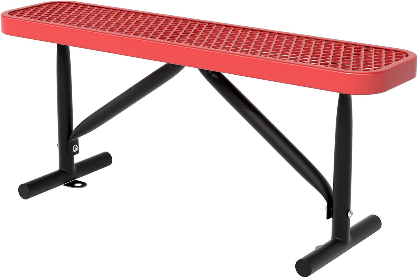 4 Feet Heavy Duty Metal Park Bench for Outside, Outdoor Bench with Portable Frame, Commercial Benches for Shopping Mall, Store, Park, Patio, Deck, Red