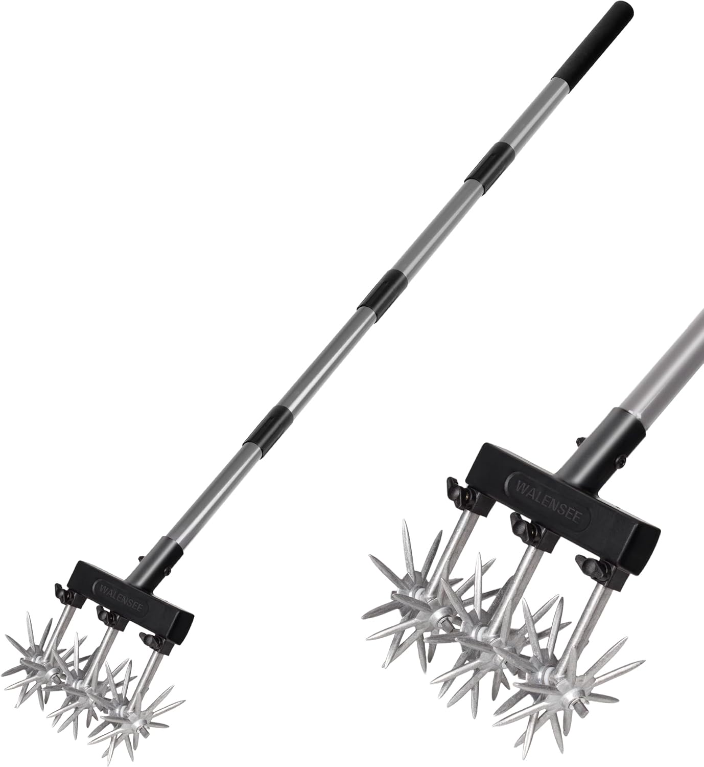 Walensee Rotary Cultivator Garden Tool – Adjustable Hand Tiller for Gardening & Lawn Care with Rustproof Aluminum Blades, Telescopic Handle, Lightweight Nylon Base – Soil Aerator & Grass Reseeder
