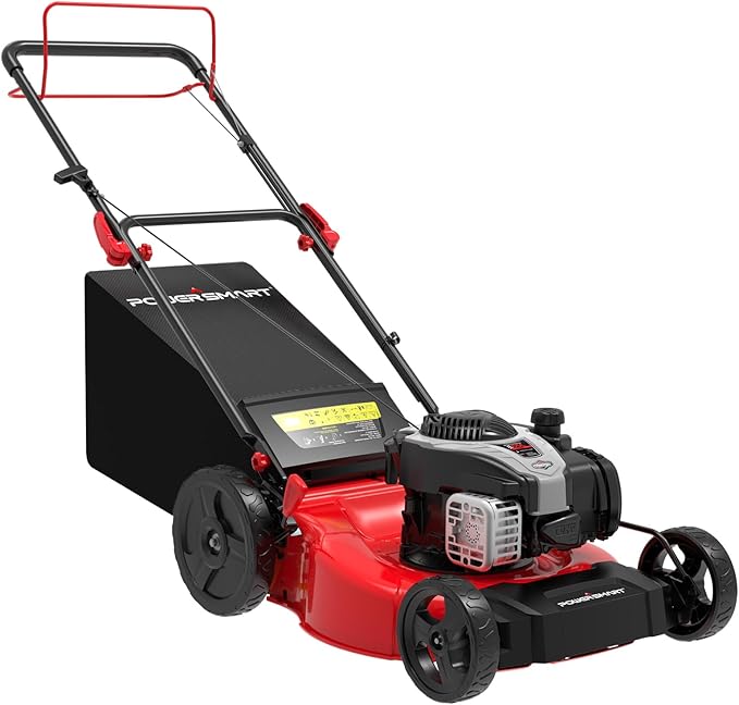 PowerSmart Self Propelled Gas Lawn Mower 21-inch with 140cc Briggs and Stratton EX550 Engine, 2-in-1 with Bagger, Rear Wheel Drive Single-Speed, 6-Position Adjustable Cutting Height