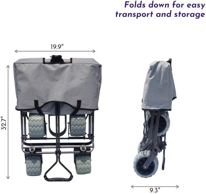 Impact Canopy Folding Collapsible Utility Wagon with All-Terrain Wheels, Grey
