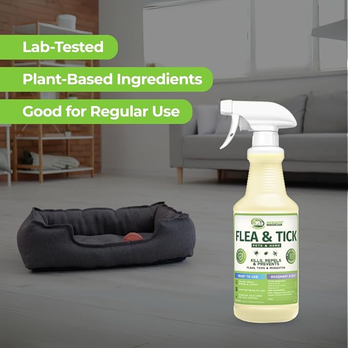 Mosquito Magician Indoor and Outdoor Spray - Use for Carpet, Furniture, Bedding, Couches & Pets – Plant-Sourced with Essential Oil – Lemongrass, 32 OZ