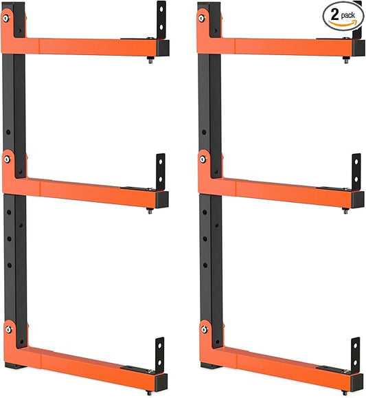 27" Lengthened Lumber Storage Rack Wall Mount, 6-Hole Adjustable Wood Organizer Folding Lumber Storage Metal Rack Outdoor Indoor (2 Pack)