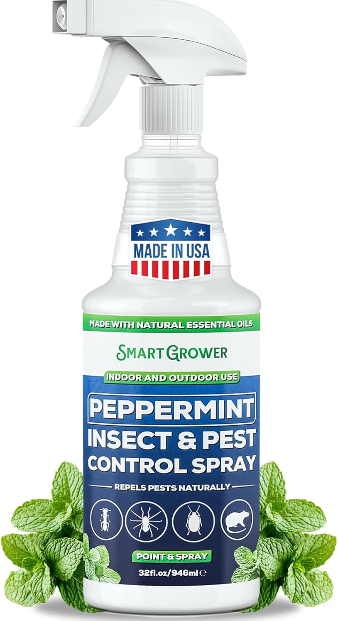 All Natural Peppermint Oil Insect & Pest Control Spray Repels Mice, Spiders, Ants, for Home, Indoor, Outdoor, Garden Maximum Strength Smart Grower Ready to Use 32 FL OZ