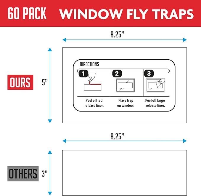 Window Fly Traps Indoor Clear (60 Pack) - Fly Window Traps for Indoors Sticky, Indoor Fly Trap Non-Toxic Fly Strips for Windows - Fly Sticky Traps Indoor Fly Paper Indoor Bug Sticky Traps (8.25" x 5")