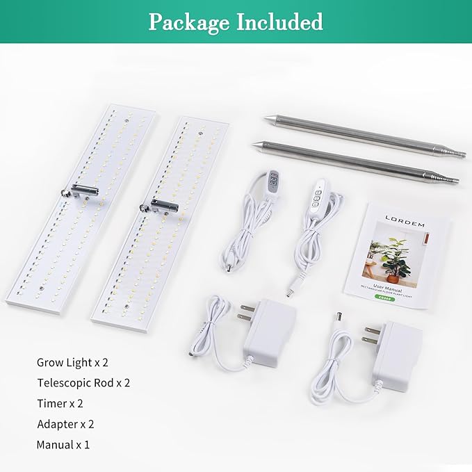 LORDEM Grow Lights for Indoor Plants Full Spectrum, Tall Plant Lights for Indoor Growing, 65 inch Height Adjustable Growing Lamp with Auto On/Off Timer 4H/8H/12H & 4 Dimmable Brightness, 2 Pack