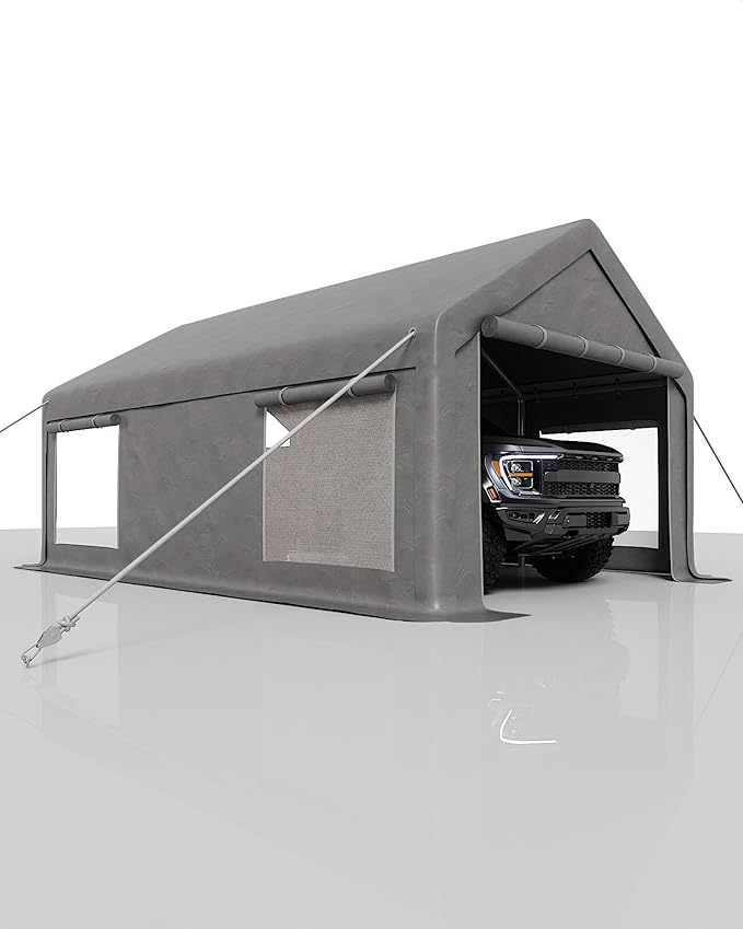 12x20 Ft Carport, Heavy Duty Portable Garage with Roll-Up Doors & 4 Windows,200g PE Tarp Waterproof & UV Protected,All-Weather Design,for Car, Boat, Truck, Motorcycle, ATVs, and SUV