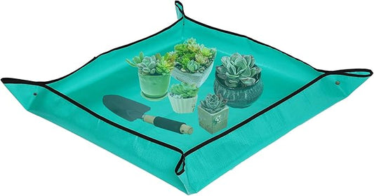 PE Houseplants Repotting Mat, Waterproof Indoor Plant Potting Tray, Foldable Bonsai Repotting Pad, Garden Soil Mess Workspace Tarp for Succulent, Cactus, Aloe Vers, Pothos, 39.4X 39.4