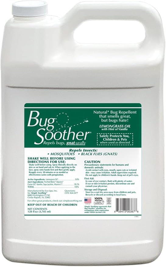 Bug Soother 1 Gallon - Natural Insect, Gnat and Mosquito Repellent & Deterrent with Essential Oils - 100% DEET-Free Safe Bug Spray for Adults and The Environment - Made in USA - W/O Sprayer