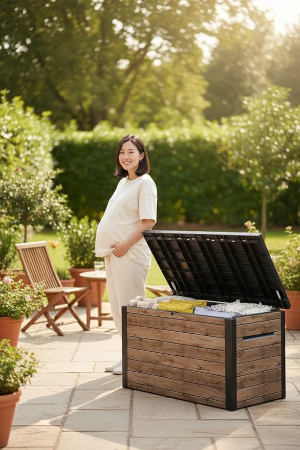 230 Gallon Deck Storage Box Outdoor Patio Container (Ash Wood Brown)