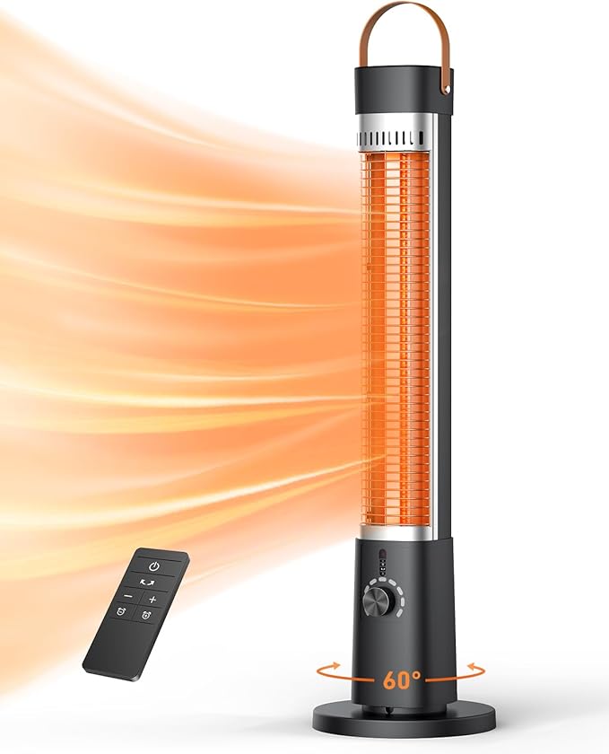 Patio Heater for Outdoor Use, 32" Electric Space Heater Indoor, Portable Infrared Heater with 60-Degree Oscillation, Timer, Remote, for Patio, Gazebo, Black