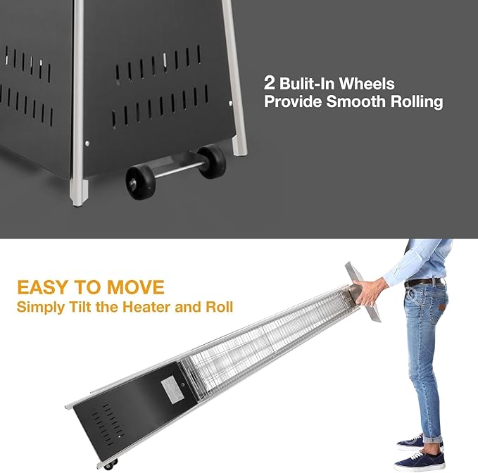 Pyramid Patio Heater with Wheels, Quartz Glass Tube Outdoor Heaters for Patio with Triple Protection System, CE & ETL Certified, 89 Inch LP Propane Tower Heater T for Commercial Residential, Black