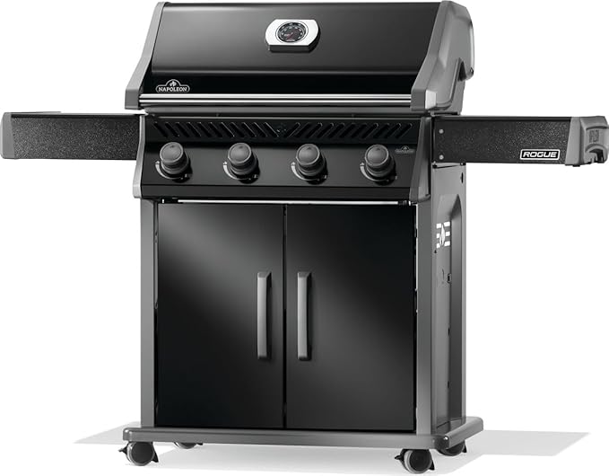 Napoleon Rogue 525 Natural Gas Grill, Black, Stainless Steel Grids, Durable 4-Burner BBQ