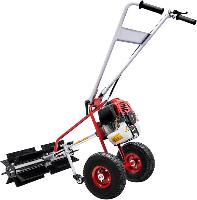 2 Stroke 43CC Gasoline Powered Lawn Sweeper Push Brooms Walk Behind Snow Sweeping Cleaner Machine 1.7HP/ 1.25KW 6500-8500rpm