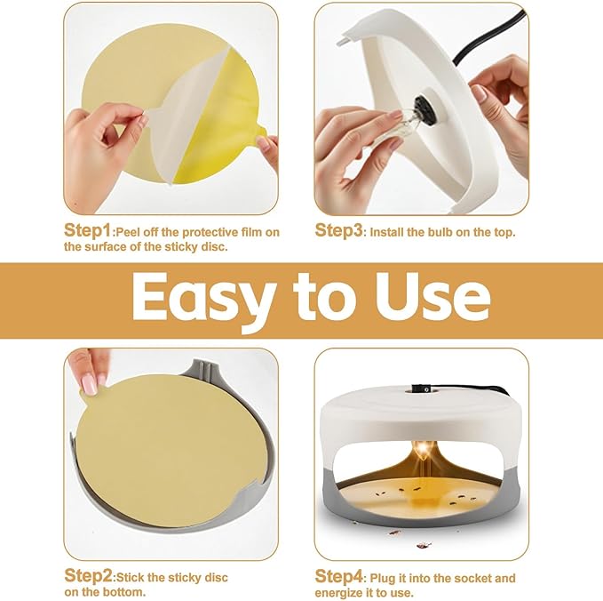 4 Packs Flea Traps for Inside Your Home, Effective Flea Trap for Home & Garage with 12 Sticky Disc 12 Bulbs 4 Electric Wires Bed Bug with Light for Indoor Safe to Pets