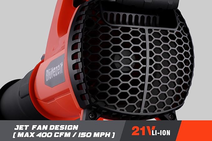 Blütezeit Cordless Leaf Blower, 21V Battery Powered Leaf Blower (6.0Ah Battery & Charger Included), 400CFM Electric Lightweight Blower for Lawn Care with 6 Speeds Adjustable