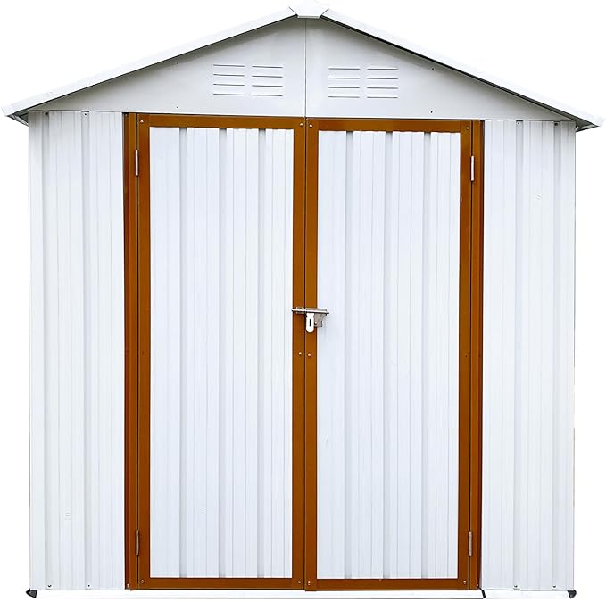 6ft x 4ft Outdoor Storage Shed Apex Roof Tool Shed Outdoor Storage Metal Garden Sheds Tool Cabinet with Galvanized Steel Construction for Backyard, Patio, Poolside, White + Yellow