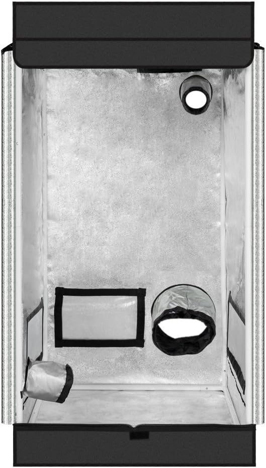 Plant Grow Tent, Black, 60x60x120cm, Indoor Growing with Observation Window and Floor Tray