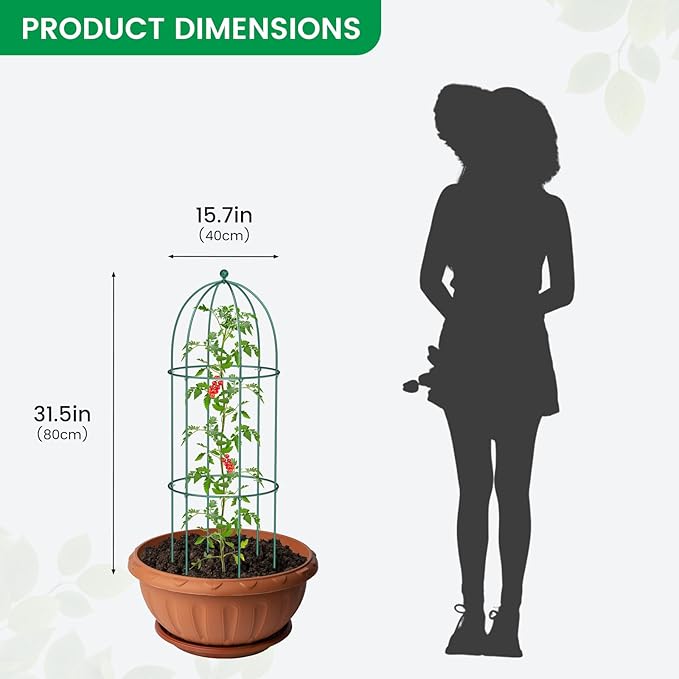 SUNYRISY Metal Garden Arch Trellis for Climbing Plants Outdoor, 15.7" x 31.5" Tomato Cage Obelisk Trellis for Flowers Cucumber Rose Vegetable Support