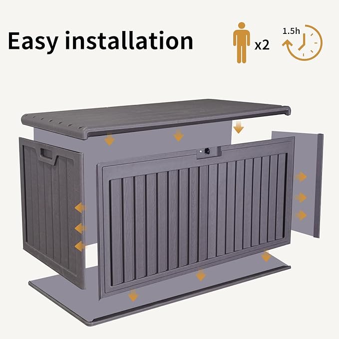 KUIKUI 130 Gallon Deck Box Waterproof, Pool Storage Box, Outside Resin Deck Box for Patio Cushions, Garden Tools and Sports Pools Equipment