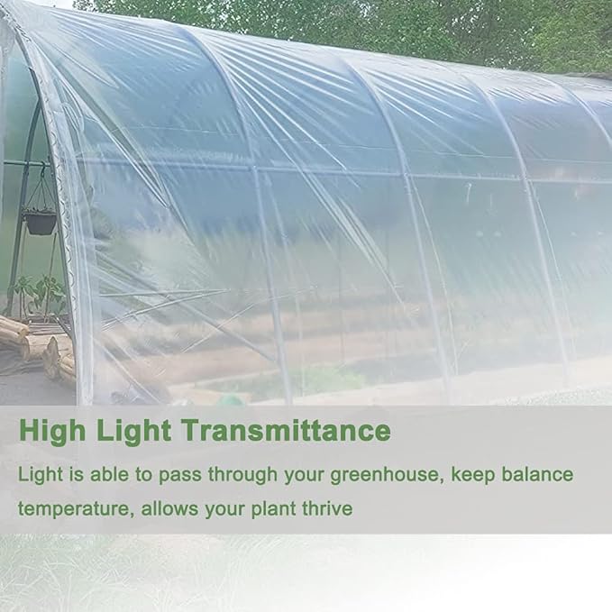 Yowlieu 10' x 26' Clear Greenhouse Plastic Sheeting, 6 Mil UV Resistant Polyethylene Greenhouse Film Hoop Green House Plastic Cover for Farms, Agriculture, Garden